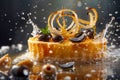 Close up of Fresh Pasta with Tomato Sauce, Olives, and Basil Splashed with Water on Dark Background Royalty Free Stock Photo