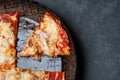 Close up of a fresh Pizza in an rustic iron Pan Royalty Free Stock Photo