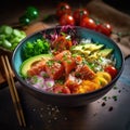 close-up of fresh poke bowl