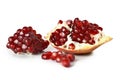 Close up of fresh pomegranate pieces and seeds