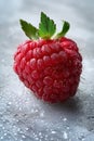 A close-up of a fresh raspberry with dewdrops on a light background. Generated AI Royalty Free Stock Photo