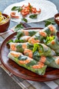 Close-up of fresh raw Asian spring rolls Royalty Free Stock Photo