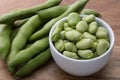 Close up fresh raw broad beans