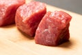 Fresh raw diced beef meat on cutting board