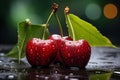 Close-up of fresh red cherry with water drops, beautiful and vibrant fruit photography
