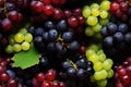 Close up of fresh red, green, black grapes , top view, seamless pattern. Generative Ai Royalty Free Stock Photo