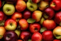 Close up of fresh red, green, yellow apples , top view, seamless pattern. Generative Ai Royalty Free Stock Photo