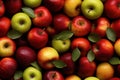 Close up of fresh red, green, yellow apples , top view, seamless pattern. Generative Ai Royalty Free Stock Photo