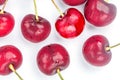 Close up fresh and refrigerated cherries and water drops on whit Royalty Free Stock Photo