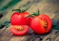 Close-up of fresh, ripe cherry tomatoes on wood Royalty Free Stock Photo