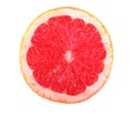 Close-up of fresh, ripe, juicy half of a bright red grapefruit, isolated on a white background. Half of fresh pink grapefruit. Royalty Free Stock Photo