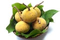 Close up fresh santol Sandoricum koetjape fruit in a Wicker basket.the famous fruit Thailand and seasonal fruit