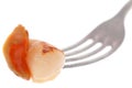 Scallop shell on a fork on a white background Royalty Free Stock Photo