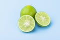 Close up fresh slice lime on blue Royalty Free Stock Photo