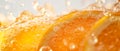 Generative AI Illustration A close up of fresh sliced of orange in soda water on white background Royalty Free Stock Photo