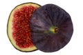 Close-up of a fresh sliced ripe purple fig fruit isolated on a w Royalty Free Stock Photo