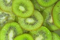 Close-up fresh slices of kiwi fruit on white background. Slices of kiwi fruit in sparkling water on white background Royalty Free Stock Photo
