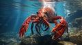 Close up of fresh spiny rock lobster on water. generative ai Royalty Free Stock Photo