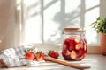 Close-Up of Fresh Strawberries and Jam Jar. Royalty Free Stock Photo