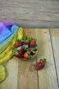 Close up fresh strawberry fruit on wooden table background