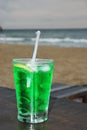 Close up of fresh summer drink, mint with carbonated water, ice