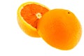 Close up of fresh sunkist orange cut half isolated