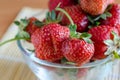 Close up of fresh sweet strawberrys in glass