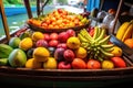 close-up of fresh tropical fruits on a boat at floating market