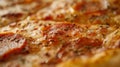 Close-up of a freshly baked pizza showing melted cheese, golden crust, and seasoned tomato slices, creating a mouthwatering and