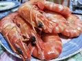 Close-up of freshly cooked shrimps served on a plate