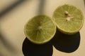 Close up of freshly cut lemon halves with selective focus