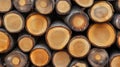 Close-up of Freshly Cut Tree Trunks, Stacked Timber Logs Forestry and Lumber Industry Royalty Free Stock Photo