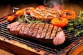 close-up of freshly grilled tuna steak on a board Royalty Free Stock Photo