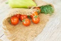 Close up of freshly pickled harvest of vegetbles - bell pepper, drill and tomatoes on wooden table. Rustic style. Organic healthy Royalty Free Stock Photo