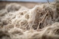 close-up of freshly shorn sheeps wool on the ground Royalty Free Stock Photo