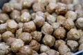 Close up of fried Beef tendon meatballs, thai street food market Royalty Free Stock Photo