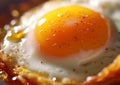 Close up fried egg yolk with pepper on fresh crispy bread.Macro.AI Generative