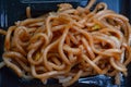 close up of fried noodles that have been mixed with sauce Royalty Free Stock Photo