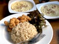 Close up Fried Rice with Chicken fried and egg stream, THAI style food, good and healthy for breakfast, lunch or dinner. Royalty Free Stock Photo