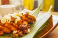 A close-up of fried tofu in a Chinese dish