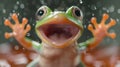 A close up of a frog with its mouth open and water droplets falling, AI Royalty Free Stock Photo