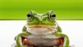 A close up of a frog sitting on the ground with its eyes closed, AI Royalty Free Stock Photo