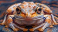 A close up of a frog sitting on top of some water, AI Royalty Free Stock Photo