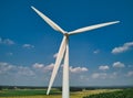 close up front aerial view of a rural wind turbine in the English countryside Royalty Free Stock Photo