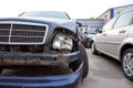 A close-up of the front black car, which was demolished by an accident Royalty Free Stock Photo