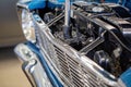 Close Up Of Front Of Blue Classic Car Royalty Free Stock Photo