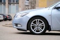 Close-up of the front of the car. Abstract street background. Street style. The background of nature Royalty Free Stock Photo