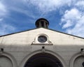 Close up of the front and cupola of the historic 18th century white cloth hall market building in leeds city centre Royalty Free Stock Photo