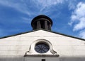 Close up of the front and cupola of the historic 18th century white cloth hall market building in leeds city centre Royalty Free Stock Photo