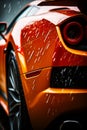 Close up of the front end of sports car in the rain. Generative AI Royalty Free Stock Photo